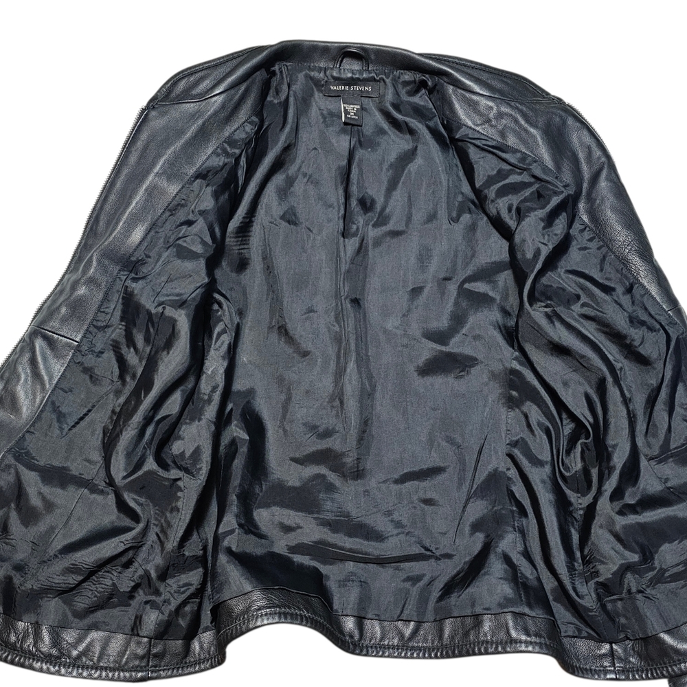Valerie Stevens Black Leather Zip Up Moto Jacket Women’s Size M - Picture 6 of 12